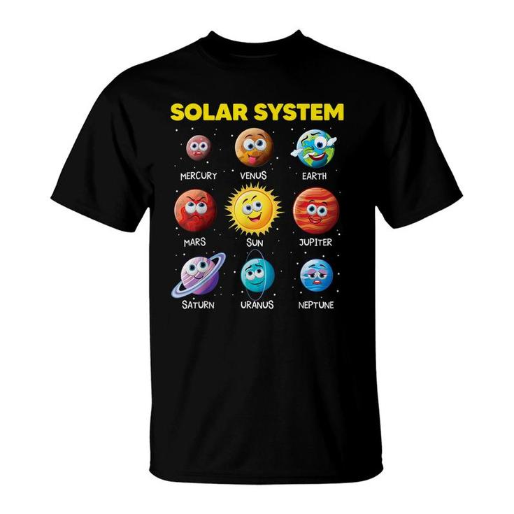 Cute Solar System Funny Planet Faces Space Science Boy Girl  T-Shirt