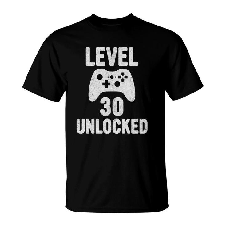 Cute Video Gamer 30Th Birthday Gift Funny Level 30 Unlocked  T-Shirt
