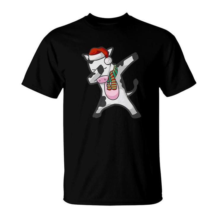 Dabbing Cow Calf  Christmas Santa Hat Scarf Dab T-Shirt