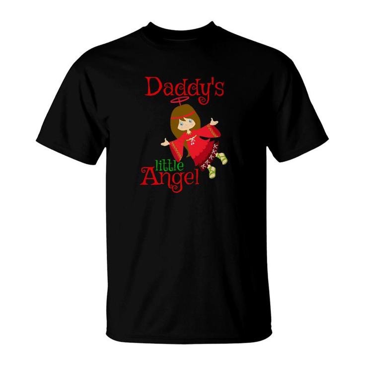 Daddys Little Angel Brown Hair Girls Xmas Cute Kids T-Shirt