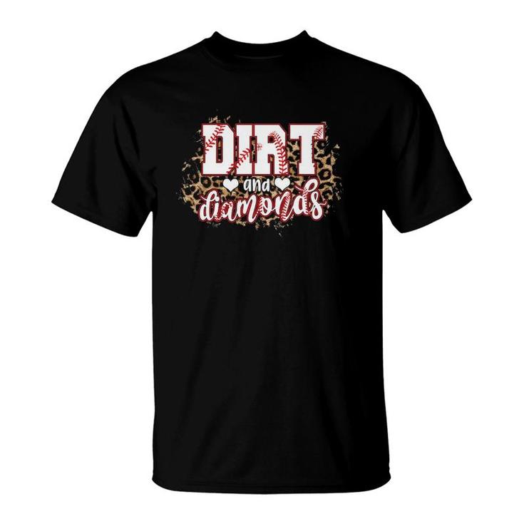Dirt And Diamonds Funny Baseball Lover Leopard Baseball T-Shirt