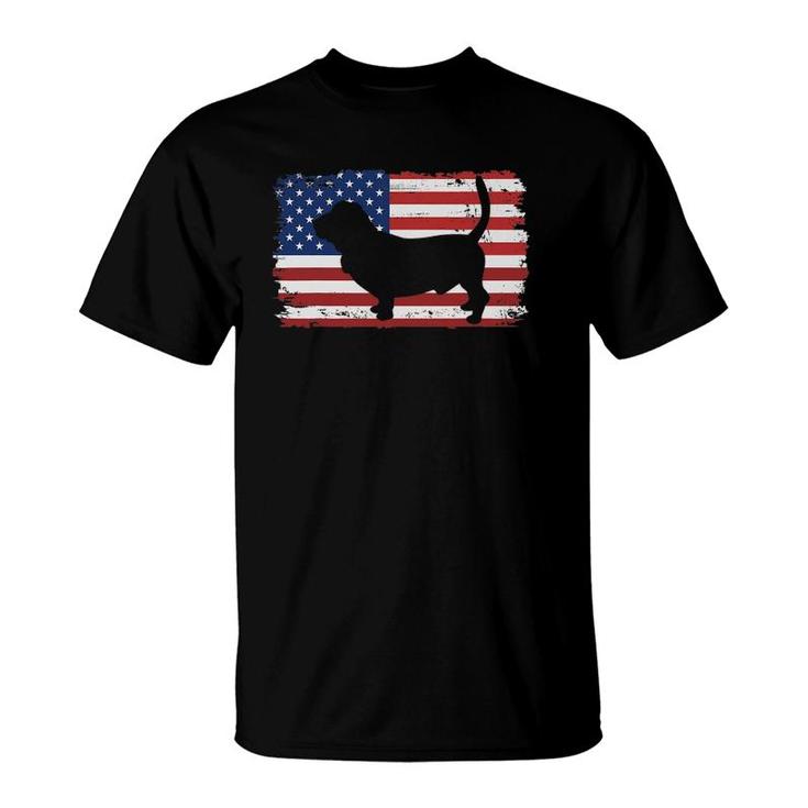 Dogs 365 Vintage Basset Hound Dog Us American Flag T-Shirt