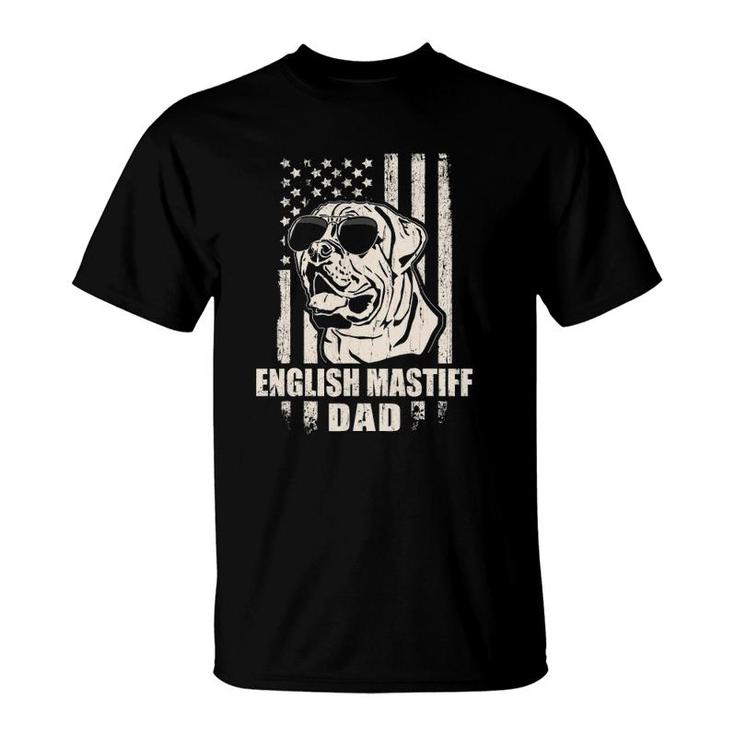 English Mastiff Dad Cool Vintage Retro American Flag T-Shirt
