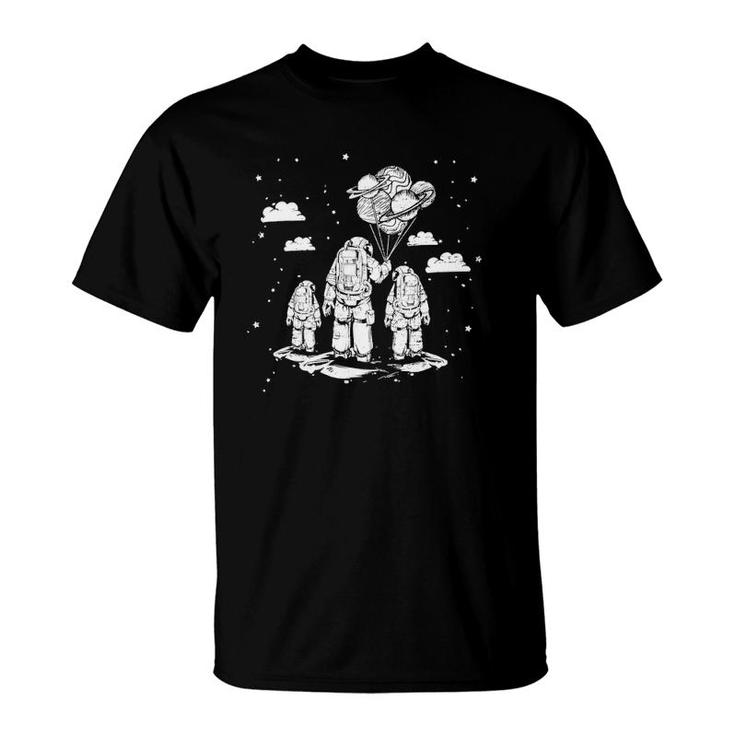 Fathers Day Dad And Children Astronauts Space T-Shirt