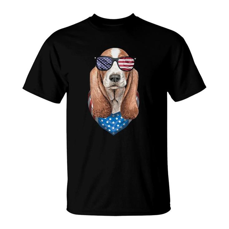 Fourth Of July Dog American Flag July 4Th Basset Hound T-Shirt