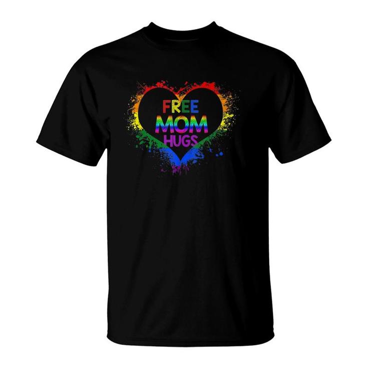Free Mom Hugs Heart Rainbow Lgbt Pride Womens  T-Shirt