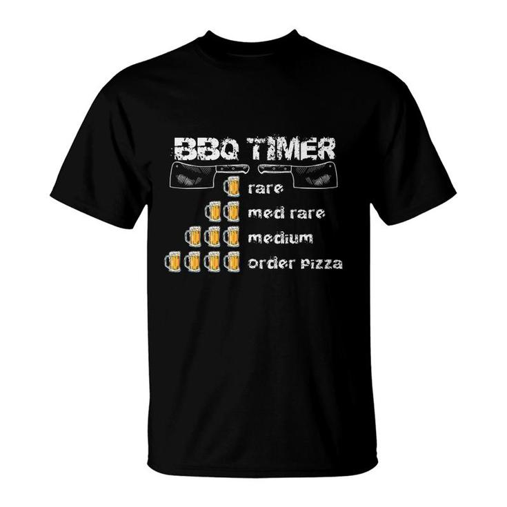 Funny Bbq Gag  Bbq Timer Beer Drinker Mens Humor Dad Joke   T-Shirt