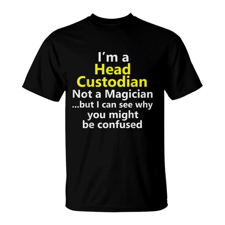 Funny Head Custodian Job Title Janitor Career School Worker  T-Shirt