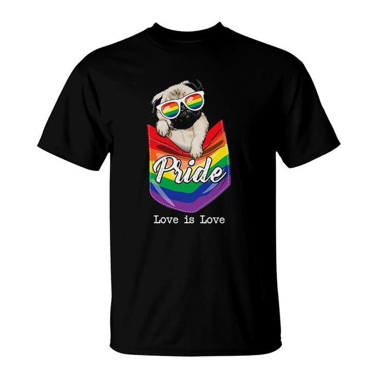 Funny Love Is Love Lgbt Gay Pride Month Lgbt Pug Dog Pocket T-Shirt