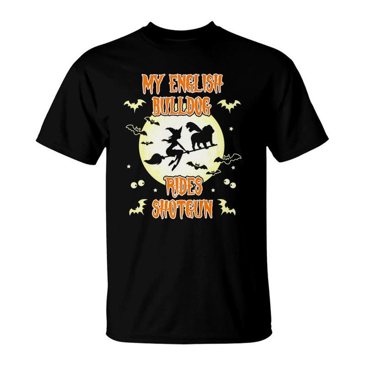 Funny My English Bulldog Rides Shotgun Halloween T-Shirt