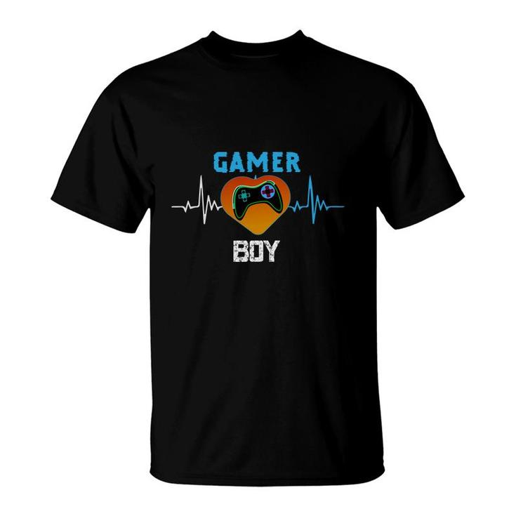 Gamer Boy Heartbeat Birthday Boy Matching Video Gamer Design T-Shirt