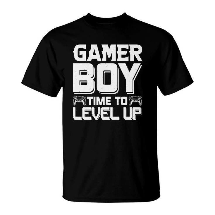 Gamer Boy Time To Level Up White Design Birthday Boy Matching Video Gamer T-Shirt