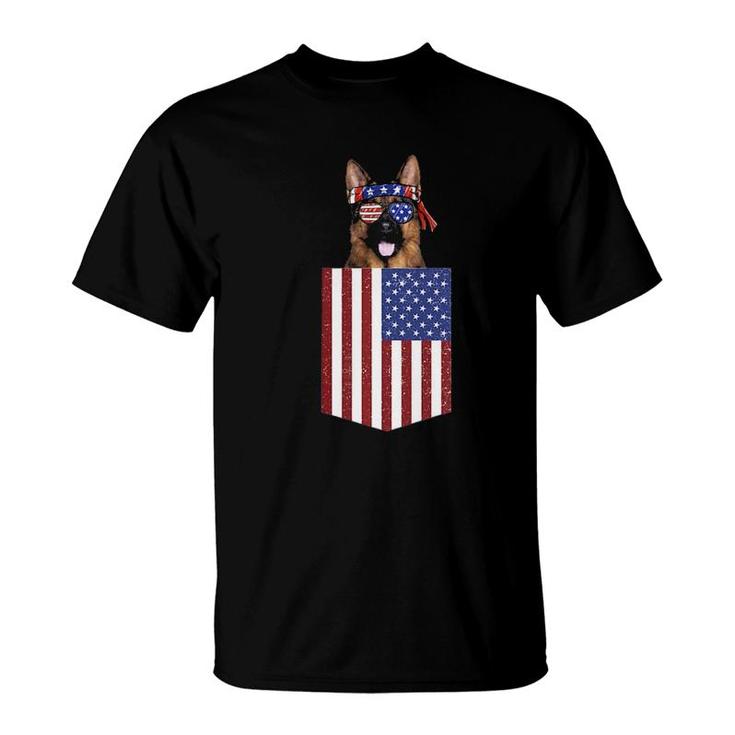 German Shepherd Pocket 4Th Of July American Flag Patriotic T Shirt Seseable UK