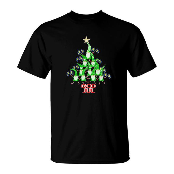 God Jul Christmas Tree Tomte Nisse Gnome Swedish Flag T-Shirt