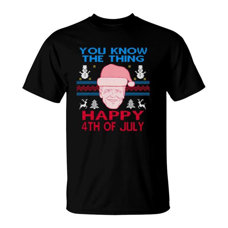 Happy Christmas Biden 4Th Of July Funny Christmas Ugly T-Shirt