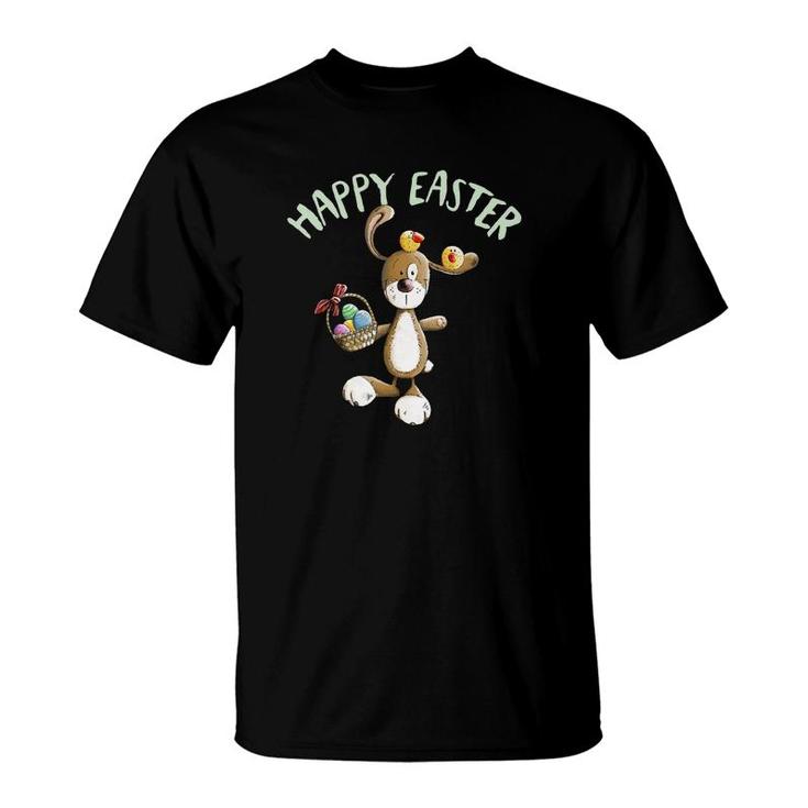 Happy Easter Bunny With Eggs Chicks And Basket T-Shirt