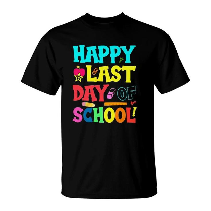 Happy Last Day Of School Learning Tools Apple Star Student Teacher T-Shirt