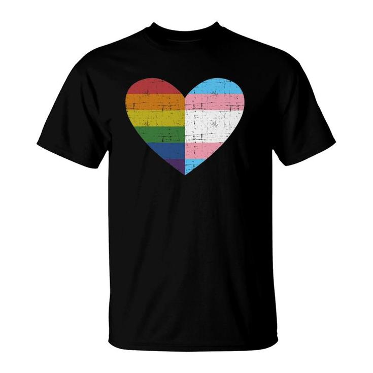 Heart With Rainbow And Transgender Flag For Pride Month T-Shirt
