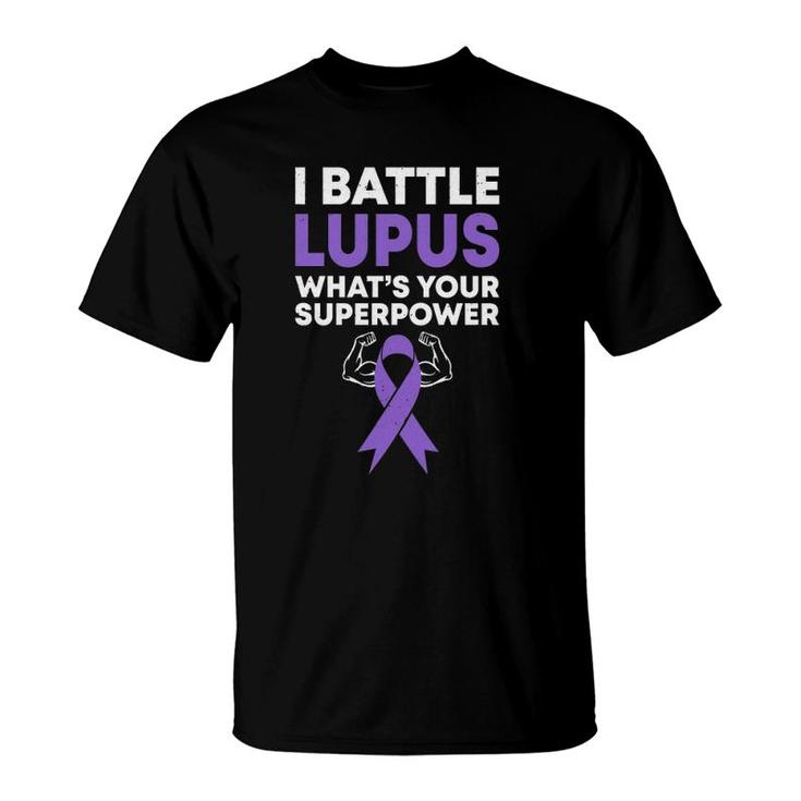I Battle Lupus Warrior Fighter Lupus Awareness Purple Ribbon T-Shirt