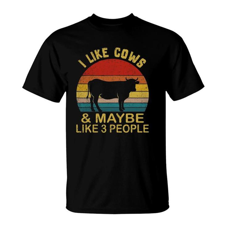I Like Cows And Maybe Like 3 People Cow Farm Farmer Retro T-Shirt