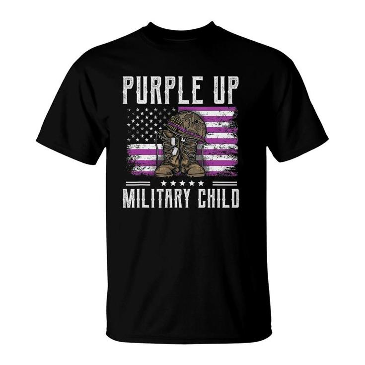 I Purple Up Month Of Military Child Kids Boots Us Flag T-Shirt