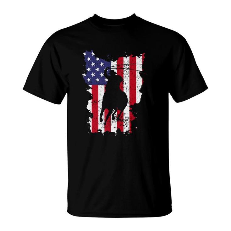 Independence Day Team Roping Horseback Riding July Of 4Th Us Flag T-Shirt