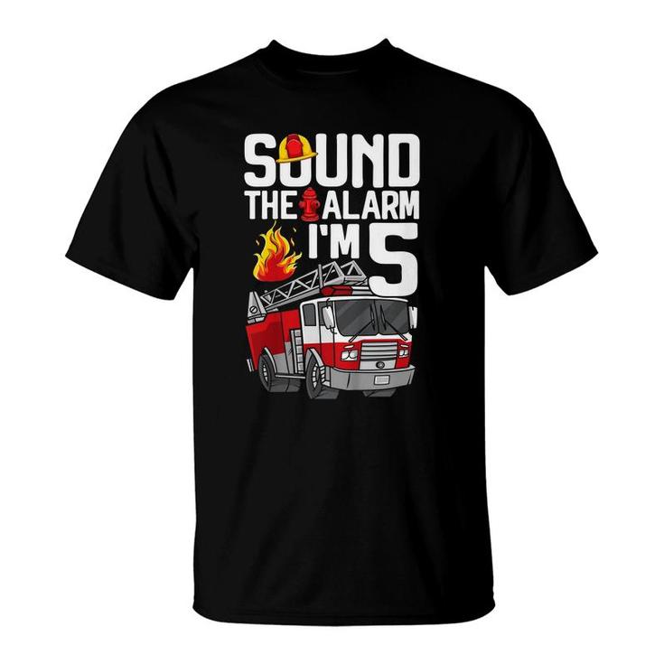 Kids 5 Years Old Firefighter 5Th Birthday Boy Fire Truck Toddler  T-Shirt