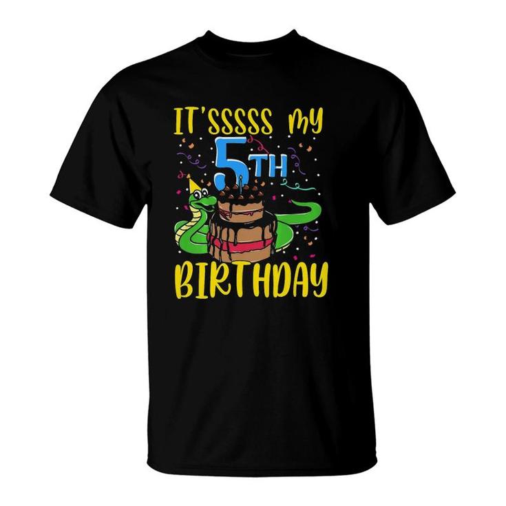 Kids Its My 5Th Birthday Funny Snake 5 Years Old Boys Girls  T-Shirt