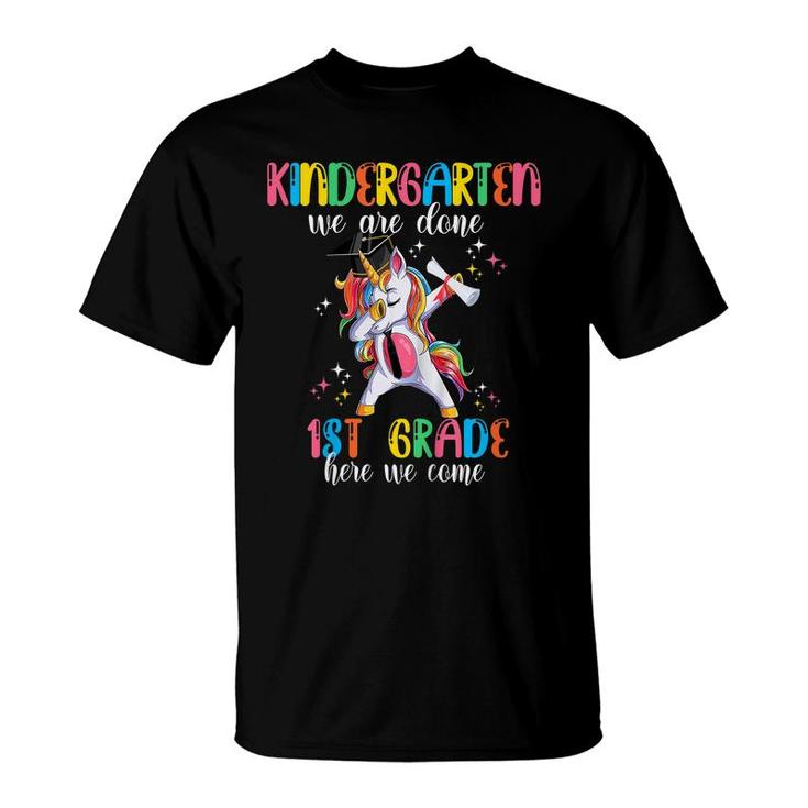 Kids Kindergarten We Are Done 1St Grade Dabbing Unicorn Graduate T-Shirt
