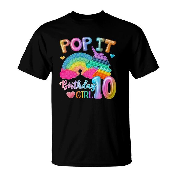 Kids Pop It Birthday Girl 10 For 10 Years Old Girl Unicorn Party T-Shirt