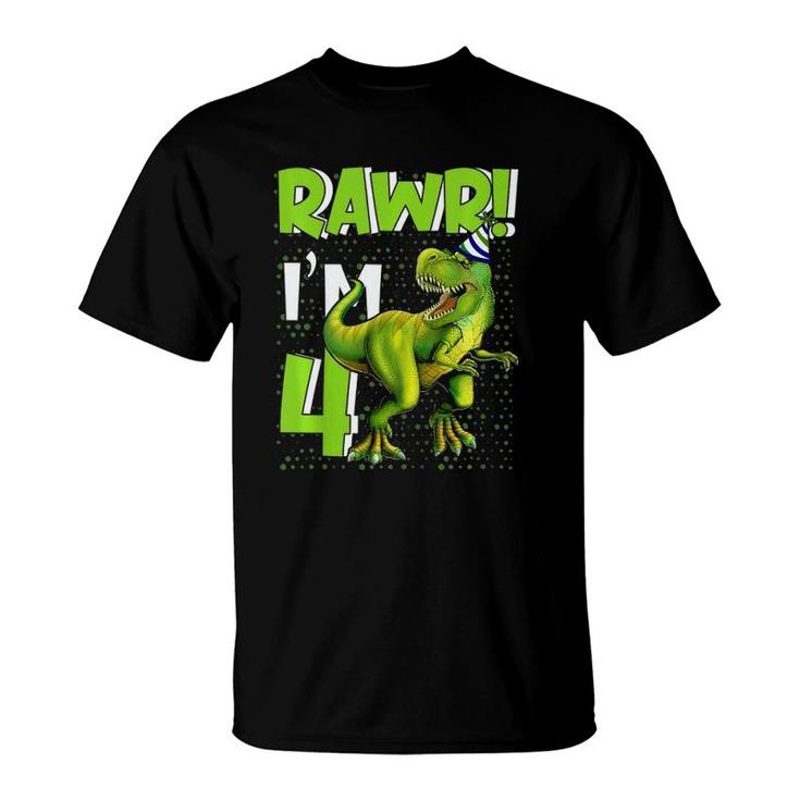 Kids Rawr Im 4Rex Dinosaur 4 Years Old Gift For Boys Kids T-Shirt