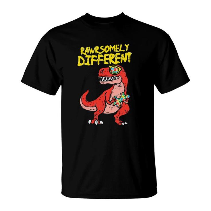 Kids Rawrsomely Different Trex Dino Boys Autism Awareness Kids T-Shirt