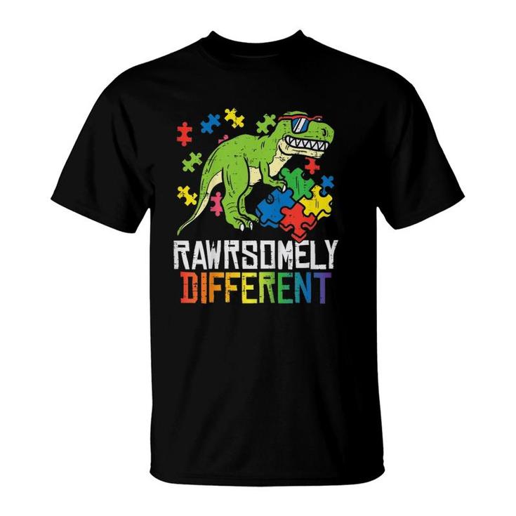 Kids Rawrsomely Different Trex Puzzle Boys Autism Awareness Boys T-Shirt