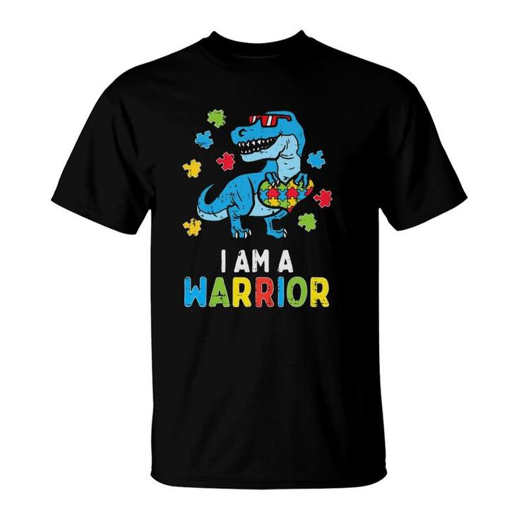 Kids Trex Dino I Am A Warrior Toddler Boys Autism Awareness Kids T-Shirt