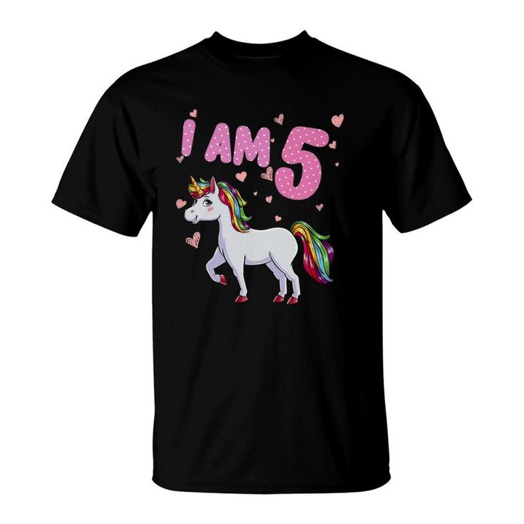 Kids Unicorn Girl 5Th Birthday 5 Years Old Girls Unicorn Birthday T-Shirt