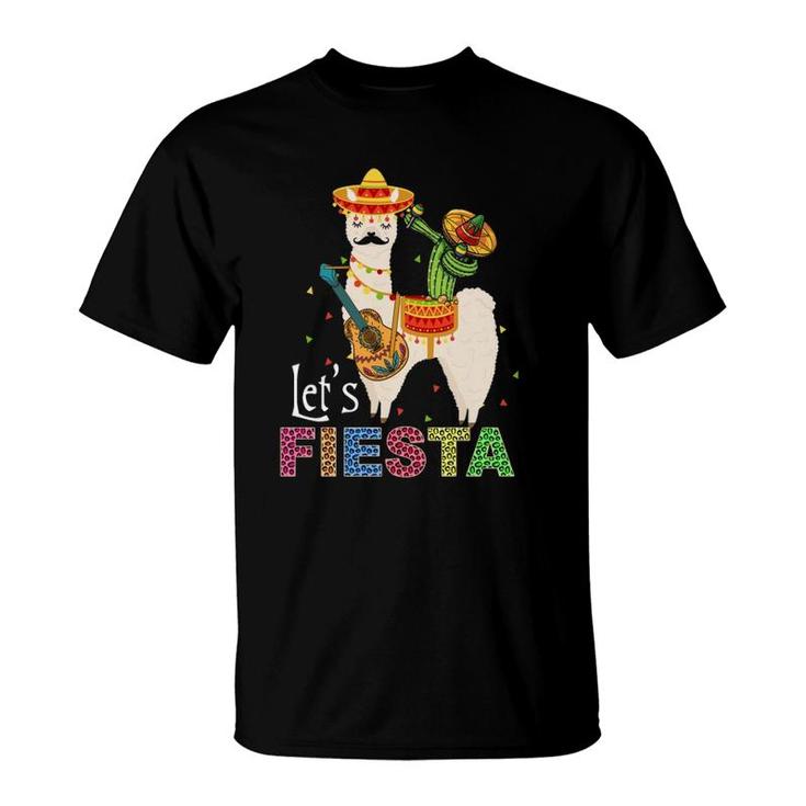 Lets Fiesta Llama Cinco De Mayo Cactus Sombrero Maracas  T-Shirt
