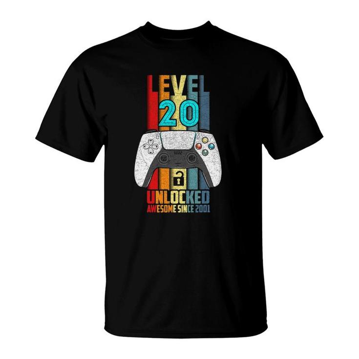 Level 20 Unlocked 20Th Birthday Awesome 2001 20 Years Old T-Shirt