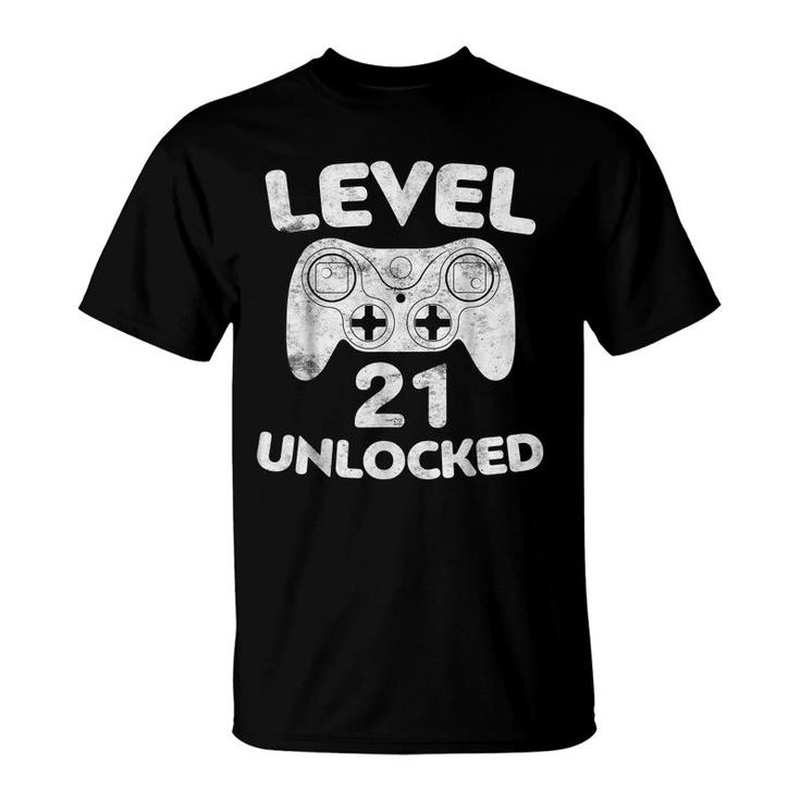 Level 21 Unlocked  21St Video Gamer Birthday Gift  T-Shirt