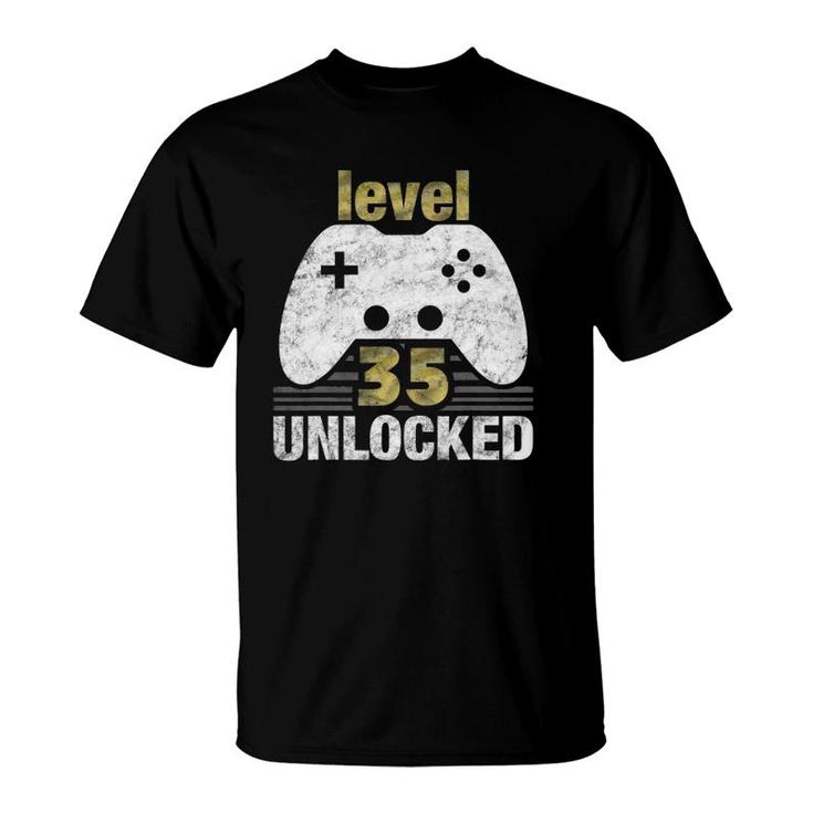 Level 35 Unlocked 35Th Birthday 35 Years Old Gift For Gamers T-Shirt