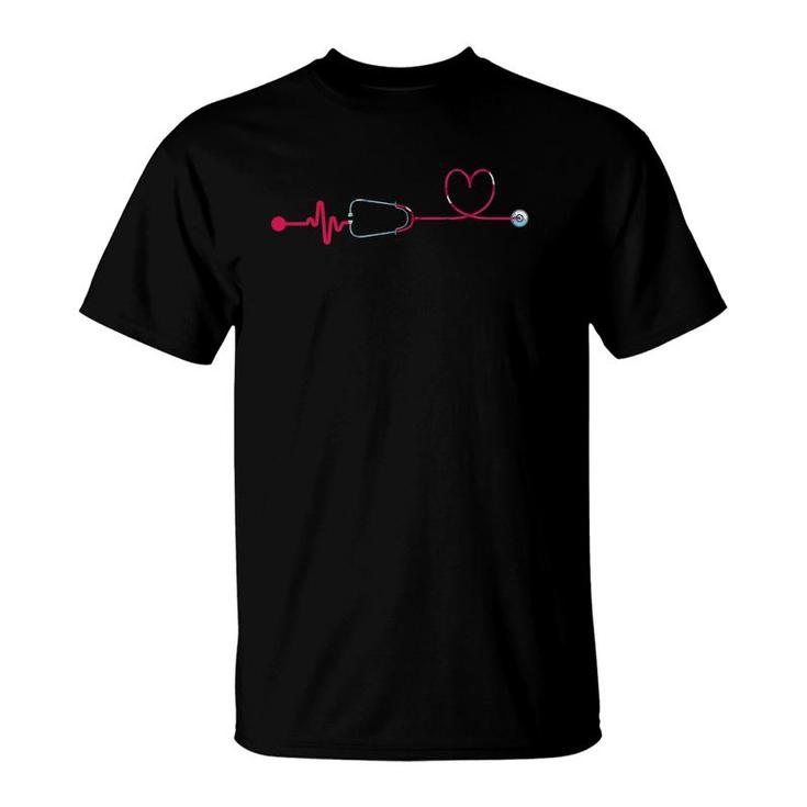Medical Nursing Heart Stethoscope Heartbeat Nursery Nurse T-Shirt