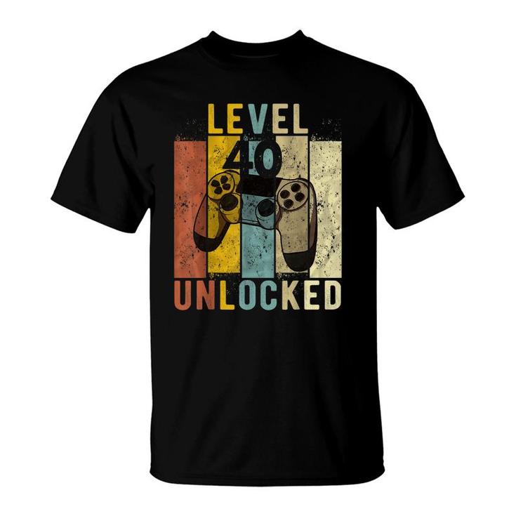 Mens 40Th Birthday Level 40 Unlocked Video Gamer Gift  T-Shirt