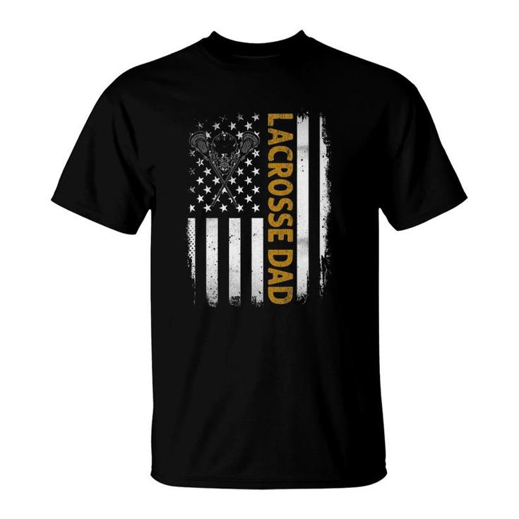 Mens Lacrosse Dadamerican Flag 4Th Of July Fathers Day T-Shirt
