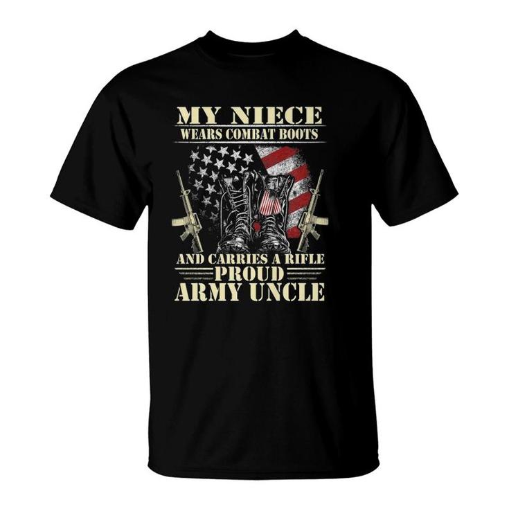 Mens My Niece Wears Combat Boots - Proud Army Uncle Veteran  T-Shirt