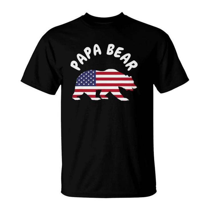 Mens Papa Bear Fathers Day Usa American Flag 4Th Of July T-Shirt