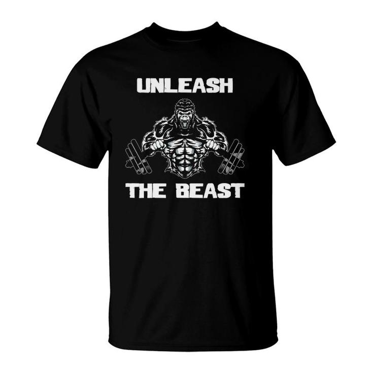 Mens Unleash The Beast Gorilla Body Building Motivation Gift T-Shirt