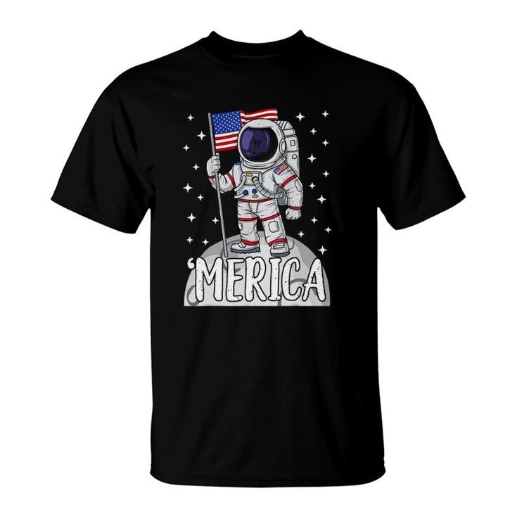 Merica 4Th Of July American Flag Patriotic Space Astronaut T-Shirt