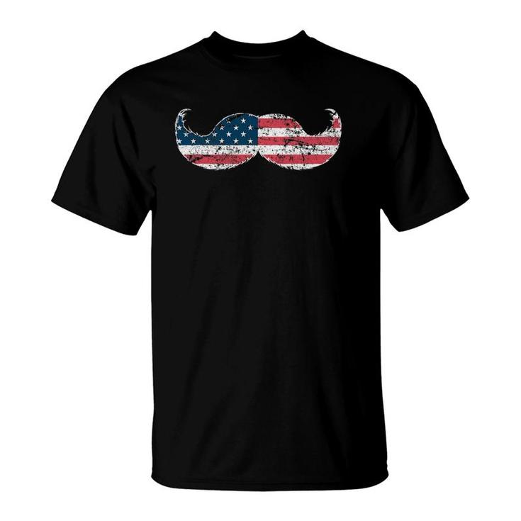 Mustache Silhouette American Flag Funny Usa July 4Th T-Shirt