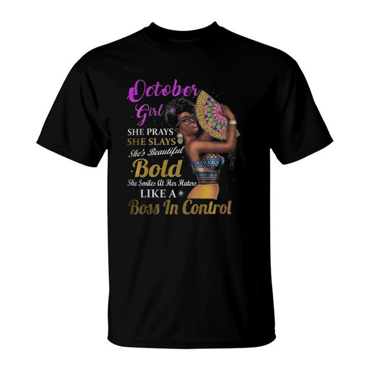 October Girl Birthday Gift Melanin Afro Queen Womens T-Shirt