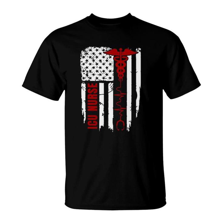 Patriotic Icu Nurse Usa American Flag 4Th Of July Gift T-Shirt