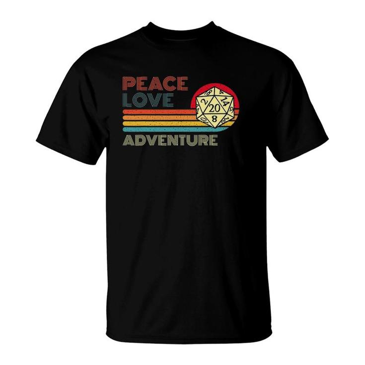 Peace Love Adventure Retro Vintage Sunset Dungeons D20 Gamer T-Shirt